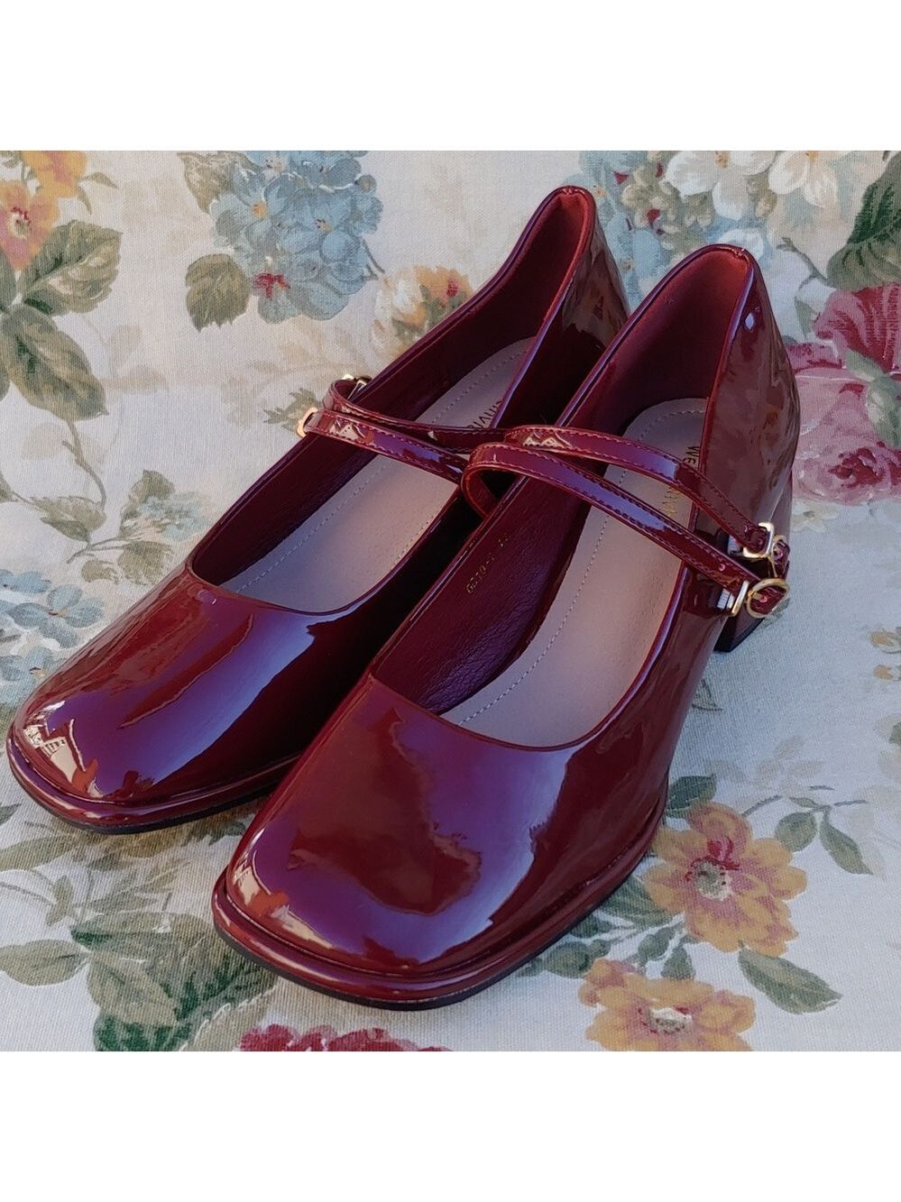 Women's Patent Burgundy Mary Jane Shoes with Block Heels size US 10 Euro 41 - Picture 16 of 17